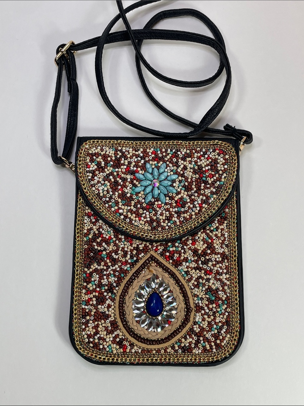 Kahlo & Co Beaded Teardrop Embellished Crossbody Bag - Black